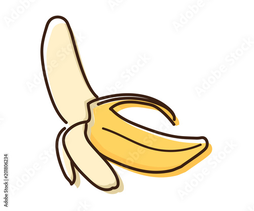 Banana outline illustration with watercolor effect. Vector doodle sketch hand drawn fruit illustration
