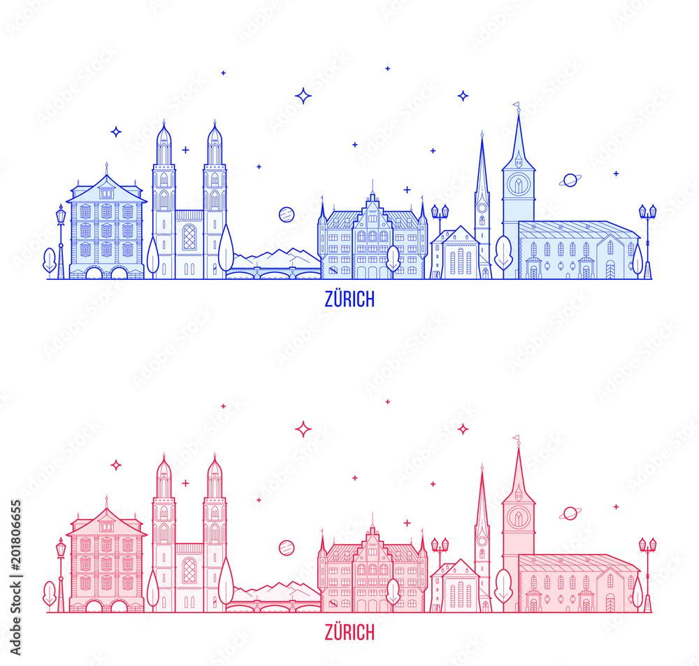 Zurich skyline Switzerland city buildings vector