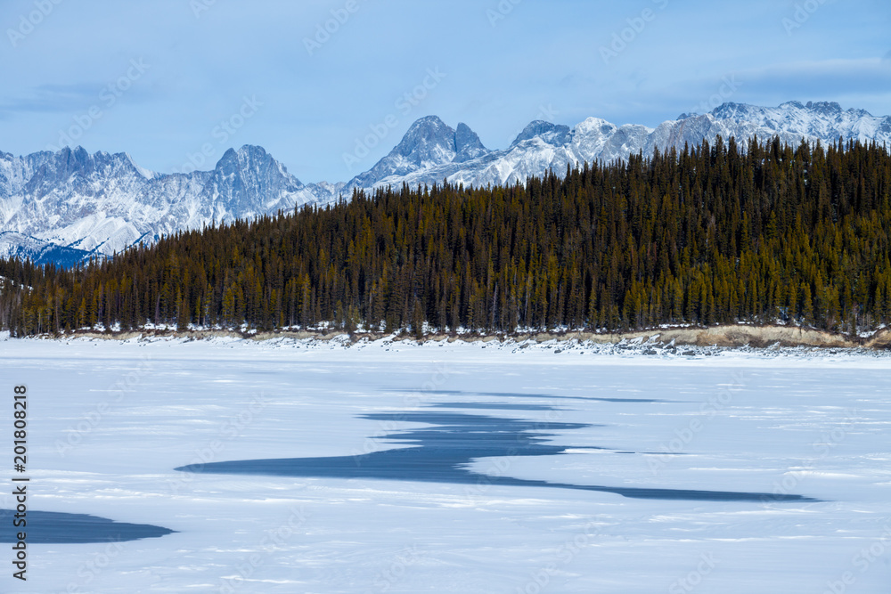 Frozen Upper Kananaskis Lake in Peter Lougheed Provincial Park, Kananaskis, Alberta, Canada