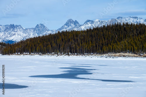 Frozen Upper Kananaskis Lake in Peter Lougheed Provincial Park, Kananaskis, Alberta, Canada