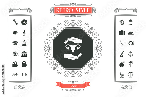 Hands holding Female uterus - protection symbol