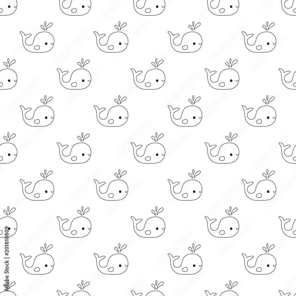 Seamless pattern of cartoon outline whales Seamless pattern of cartoon outline whales