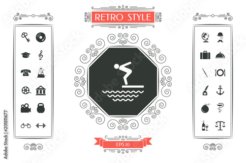Swimmer on a springboard, Jumping into the water - icon