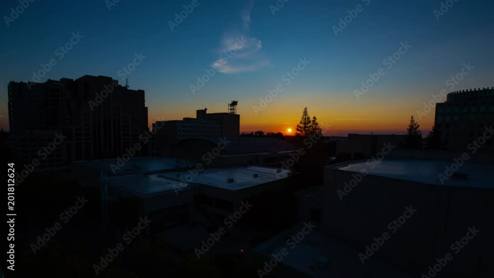 Sunrise time lapse over convention center in Sacramento, California Sunrise time lapse over convention center in Sacramento, California