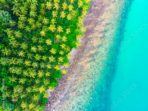 Fototapeta Naklejka Na Ścianę i Meble -  Beautiful Aerial view of beach and sea with coconut palm tree