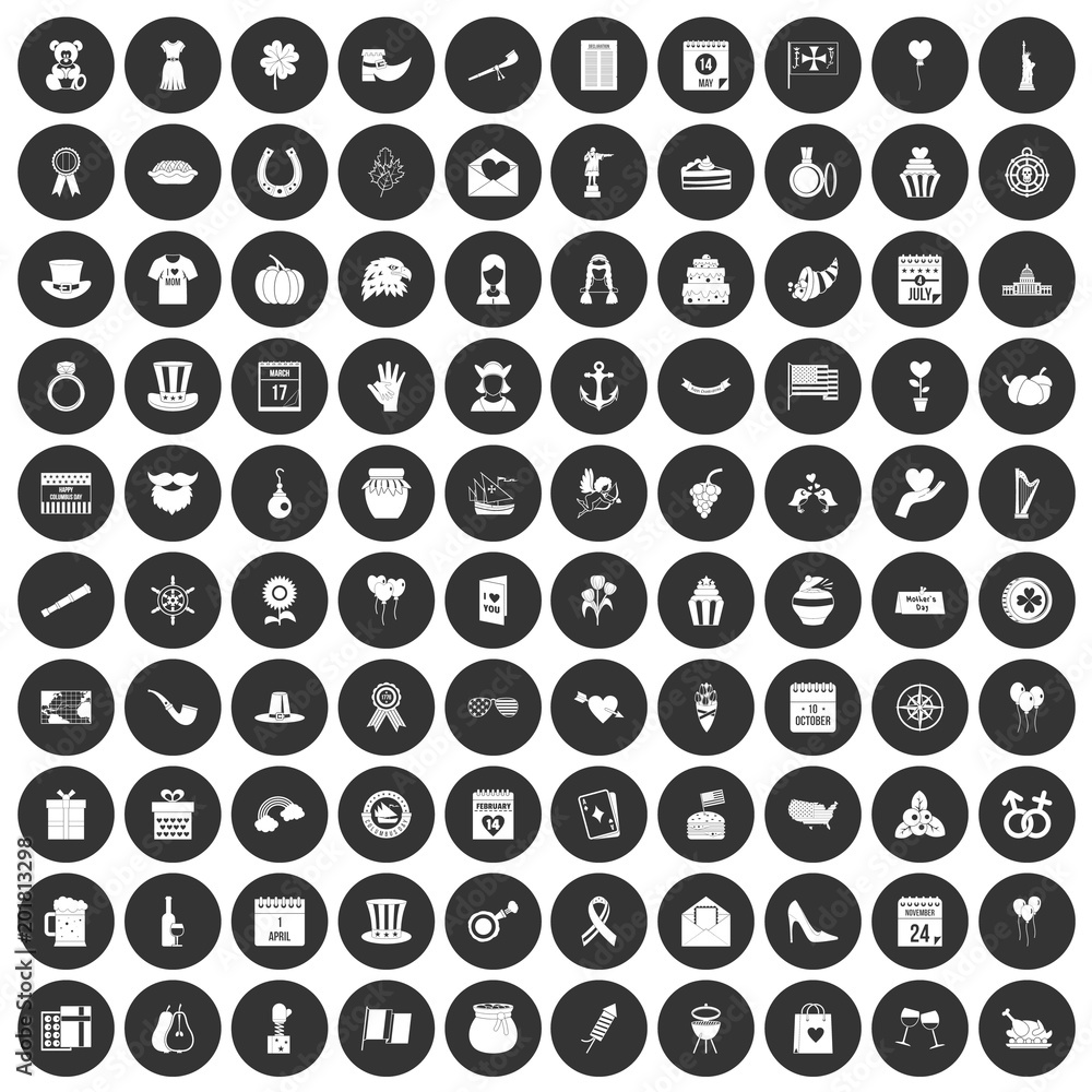 100 calendar icons set in simple style white on black circle color isolated on white background vector illustration 100 calendar icons set in simple style white on black circle color isolated on white background vector illustration