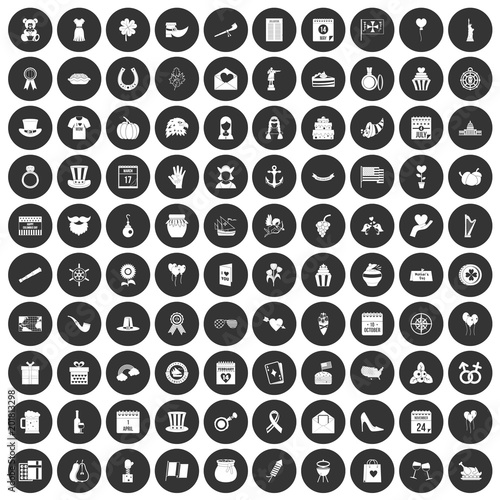 100 calendar icons set in simple style white on black circle color isolated on white background vector illustration