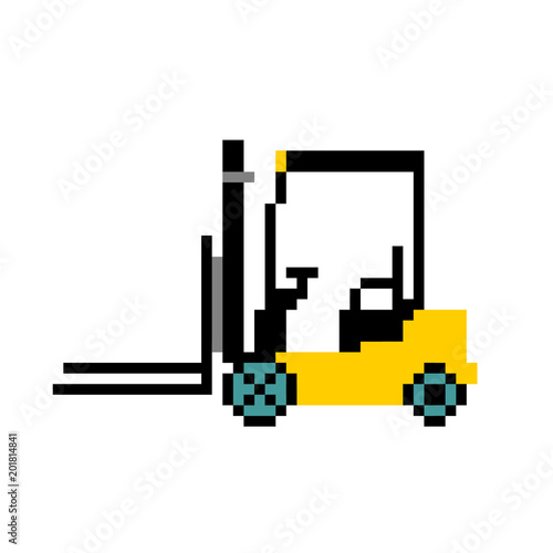 forklift icon, warehouse forklift, fork lift illustration. The picture in the style of pixel art. Vector