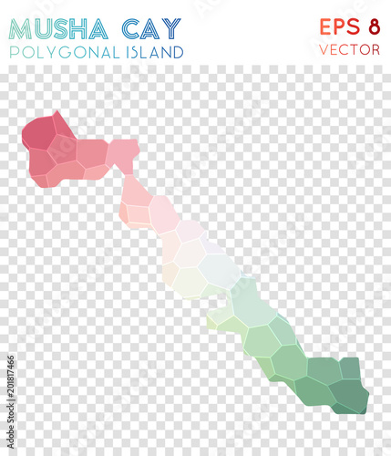 Musha Cay polygonal map, mosaic style island. Ecstatic low poly style, modern design. Musha Cay polygonal map for infographics or presentation. photo