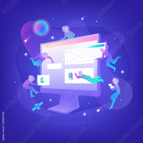 Silhouettes with blocks and monitor