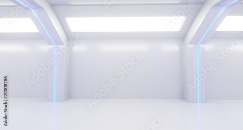 Fototapeta Naklejka Na Ścianę i Meble -  3d rendering of realistic white sci fi corridor with lights