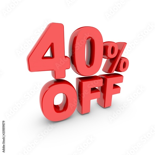40 percent off promotion. Discount sign. Red text is isolated on white.