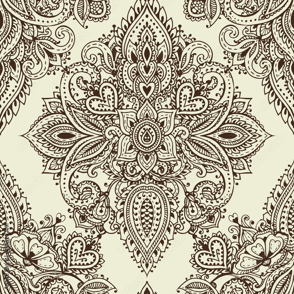 Obraz premium Vector seamless pattern with henna mehndi floral elements.