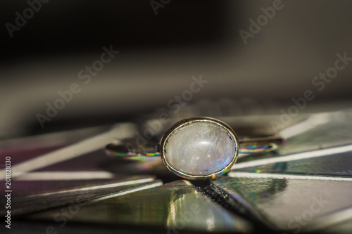 Steel ring with moonstone