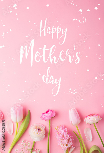Fototapeta Naklejka Na Ścianę i Meble -  Mothers day composition.Text and flowers. Studio shot.