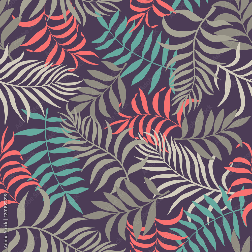 Tropical background with palm leaves. Seamless floral pattern. Summer vector illustration Tropical background with palm leaves. Seamless floral pattern. Summer vector illustration