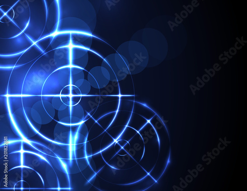 Abstract futuristic radar, target, shooting range digital technology concept.