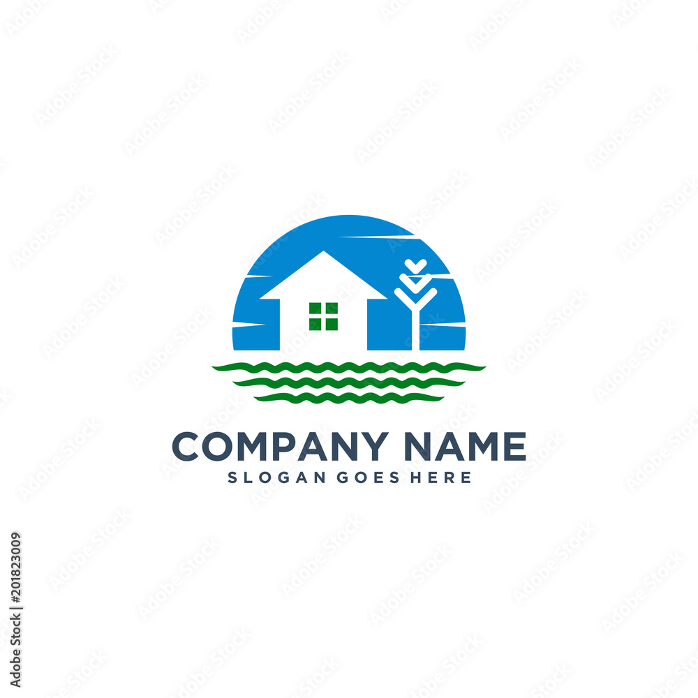 home logo design, house beach Vector Illustration