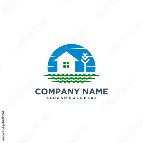 home logo design, house beach Vector Illustration