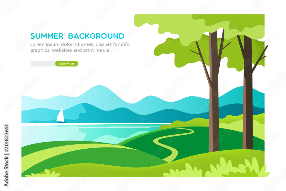 Summer landscape background. Vector illustration.