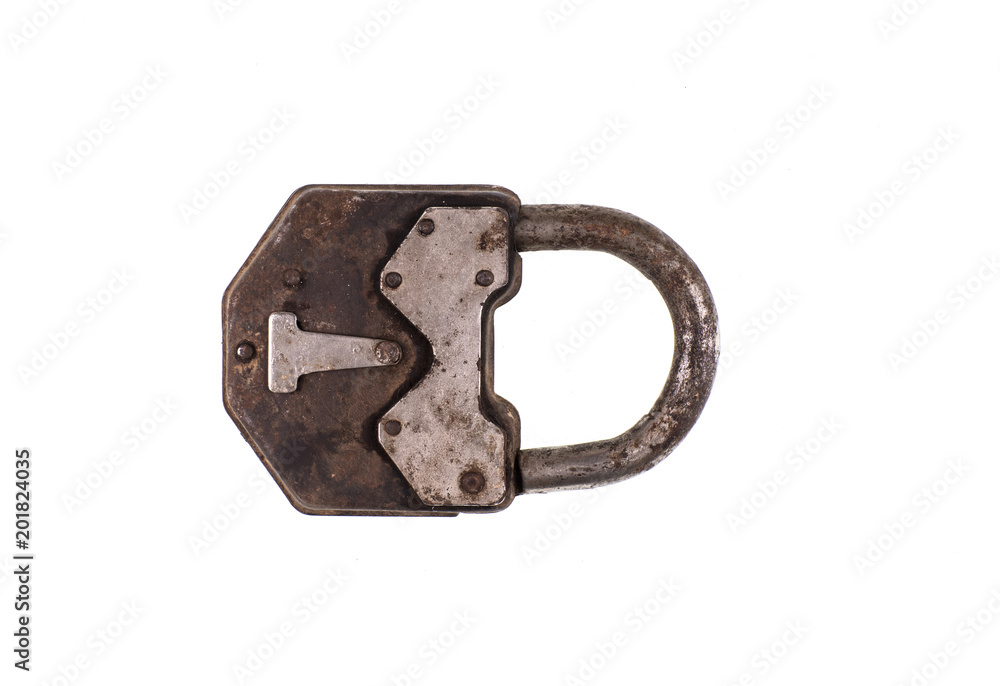 old metal rusty padlock on white background old metal rusty padlock on white background