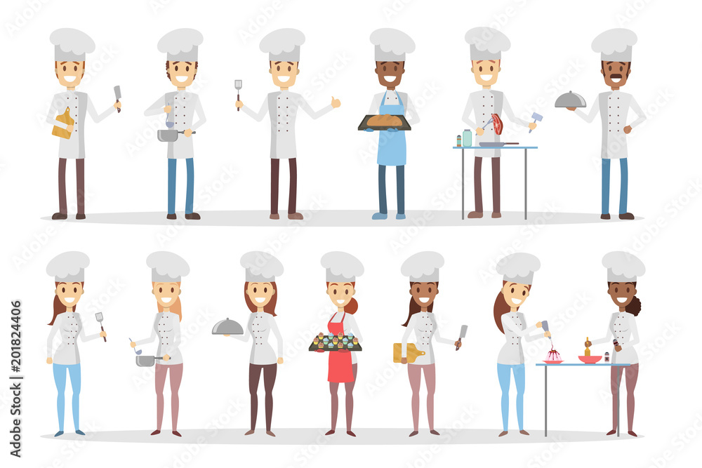 Cartoon chefs set.