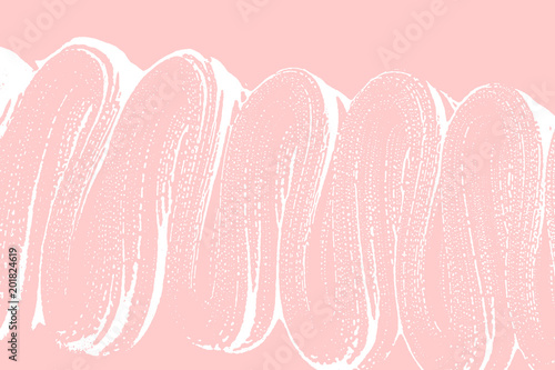 Natural soap texture. Admirable millenial pink foam trace background. Artistic shapely soap suds. Cleanliness, cleanness, purity concept. Vector illustration.