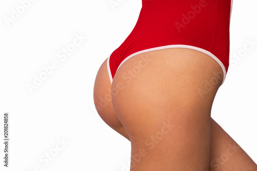 sexual round ass in red body lingerie