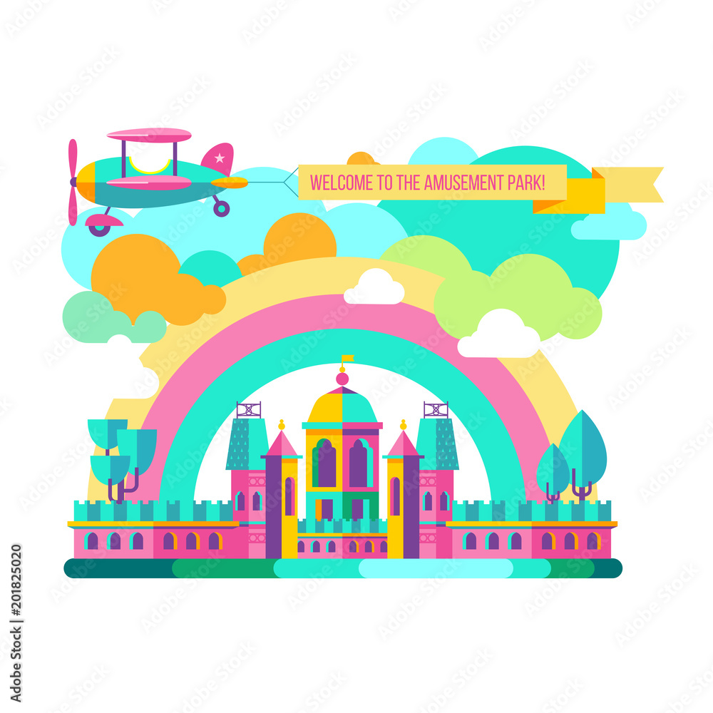 Naklejka premium Amusement park. Vector clipart.
