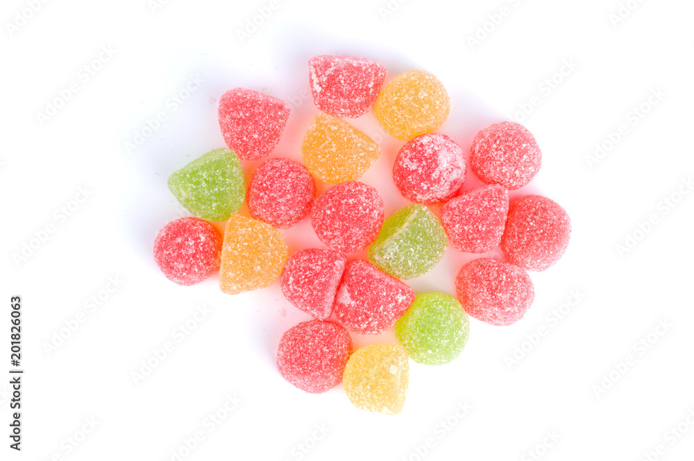 Colored tasty jelly sweet sugar candies isolated on white background Colored tasty jelly sweet sugar candies isolated on white background