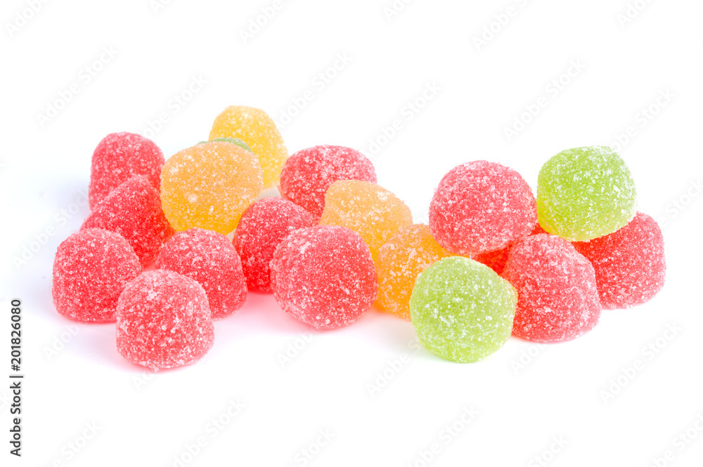 Colored tasty jelly sweet sugar candies isolated on white background Colored tasty jelly sweet sugar candies isolated on white background