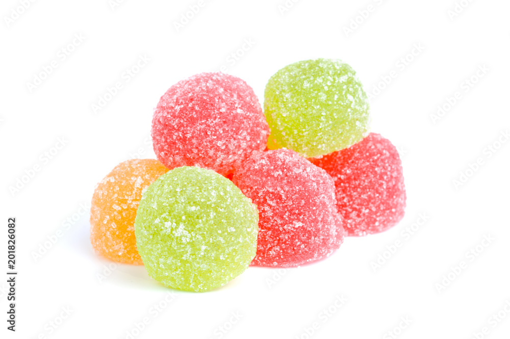 Colored tasty jelly sweet sugar candies isolated on white background Colored tasty jelly sweet sugar candies isolated on white background