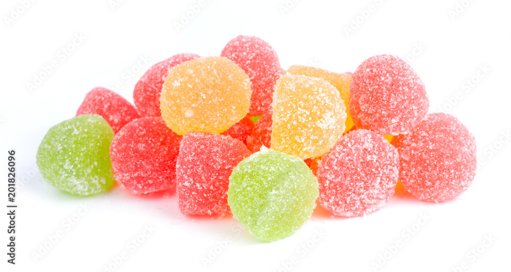Colored tasty jelly sweet sugar candies isolated on white background Colored tasty jelly sweet sugar candies isolated on white background