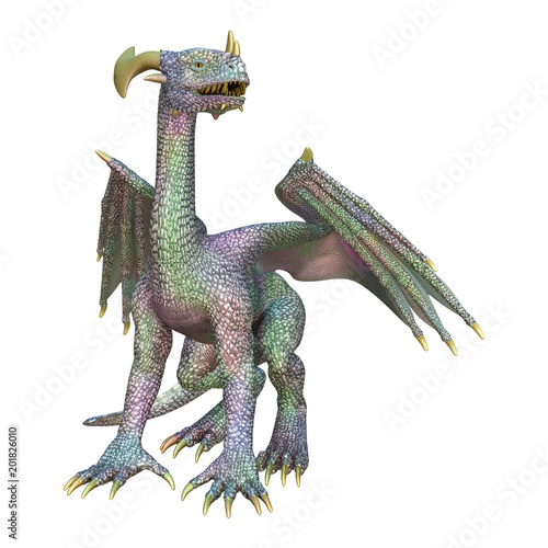 3D Rendering Fairy Tale Dragon on White