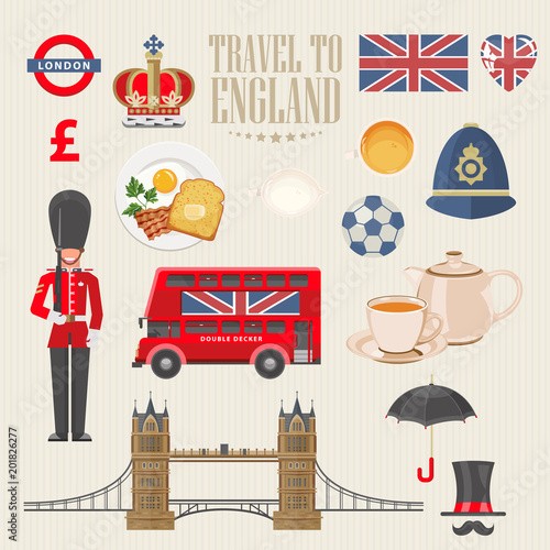 England travel vector illustration. Vacation in United Kingdom. Great Britain background. Journey to the UK.