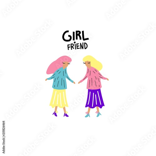 Girlfriend girls. Stylish vector illustration. Cartoon characters in a minimalist style