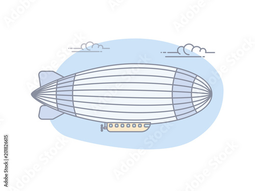 Aerostat Flying In Blue Sky With Clouds.