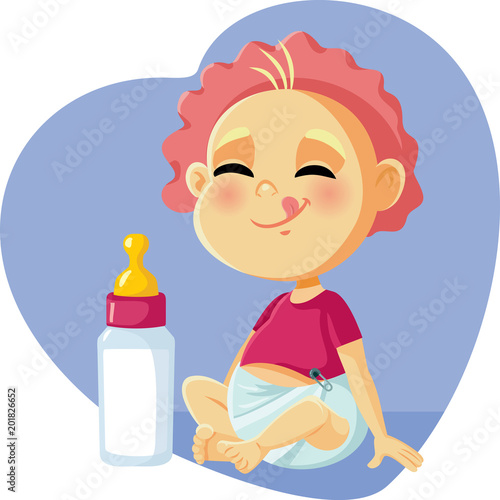 Cute Baby with Milk Bottle Vector Cartoon