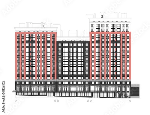 Detailed architectural plan of multistory building with underground garage parking. Vector blueprint. Architectural background. vector illustration