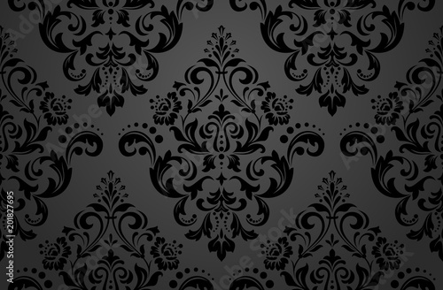 Wallpaper in the style of Baroque. A seamless vector background. Black floral ornament. Graphic vector pattern