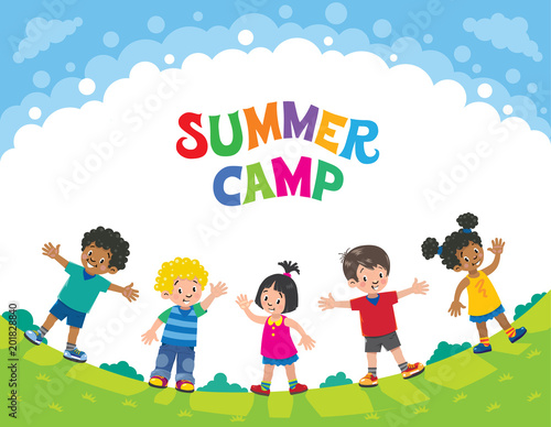 Summer camp. Children. Design template with logo