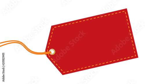 Red tag on white background.