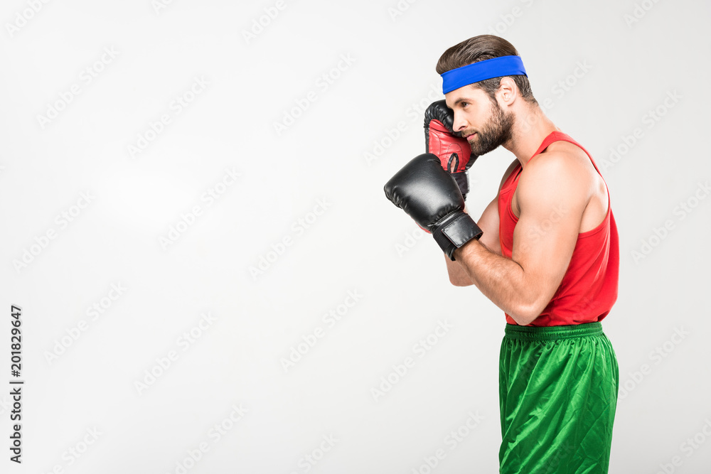 retro boxer in boxing gloves, isolated on white