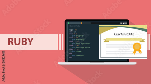 ruby programming language paper certification with laptop and real code script sample
