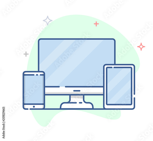 Responsive web design line vector illustration.