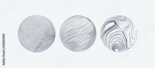 Set of spheres with engraved texture.