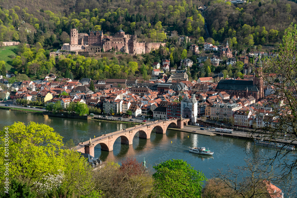 Fototapeta premium Heidelberg Alte Brücke und Schloss im Frühling