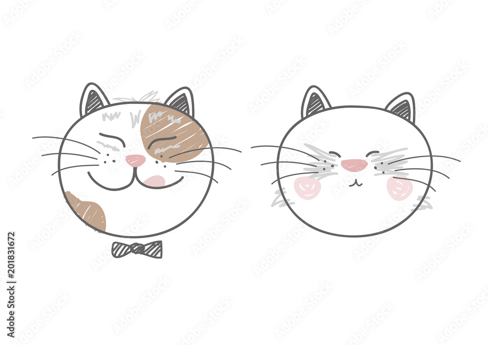 Obraz premium Cute cat on white background vector illustration