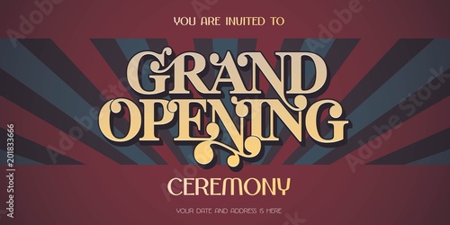 Vintage background with grand opening sign banner, vector illustration, invitation card