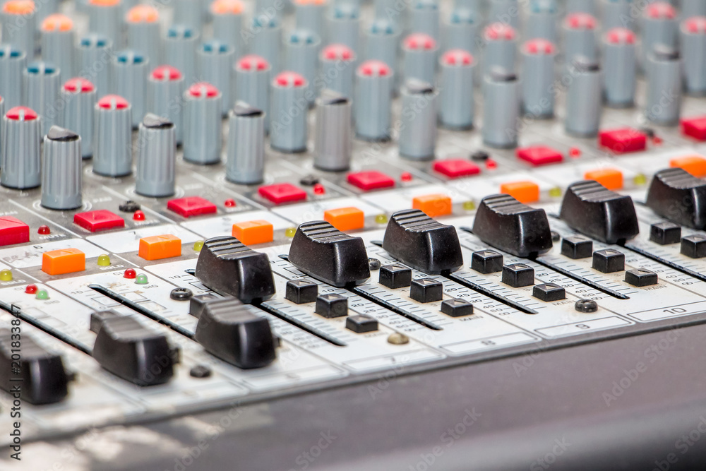 Obraz premium Sound mixing and amplifying equipment in studio_